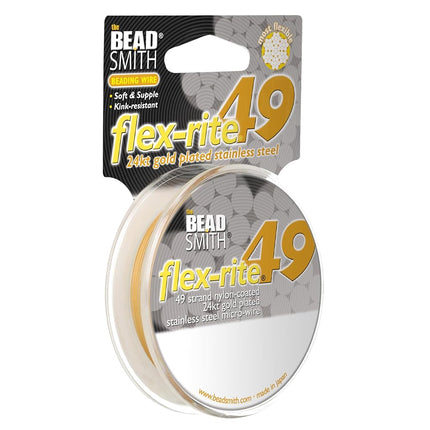 The Beadsmith Flex-Rite 7 Strand Nylon Coated, Stainless-Steel Beading Wire, Jewelry Making Supply (.018 Dia, Satin Gold - 10 Ft)