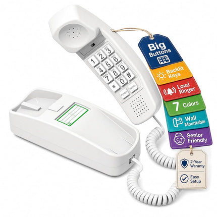 Téléphones fixes pour la maison - Téléphones pour malentendants - Téléphone filaire pour seniors - Téléphone rétro - Version améliorée du téléphone fixe de 1965 - Téléphone analogique - Grosses touches, téléphones iSoHo (blanc)