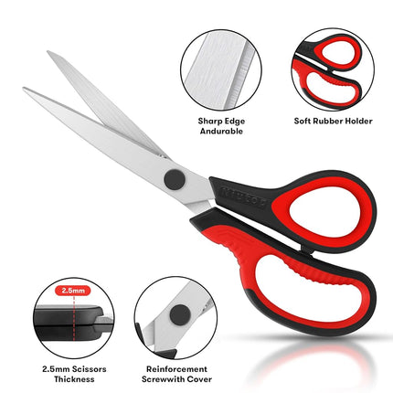 Scissors, Niutop 8" All Purpose Scissors Ergonomic Comfort Grip Craft Shears Sharp Scissors for Office Home Household Sewing School Students Older Kids Scissor Supplies, Black/Grey/Aqua, 3-Pack