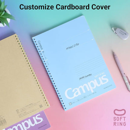 KOKUYO Spiral Lined Notebook, 5 Pack 10'' x 7'' Pastel Journal B5 Campus Soft Ring Notebooks with Dot 7 mm Ruled, 40 Sheets, 1 Subject Notebook, Note Taking for School. Japan Import (SU-S111AT)