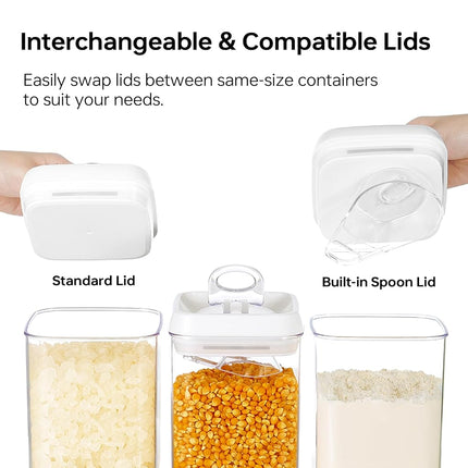 Felli Flip Tite Food Storage Container 5” LARGE 5pk Set + No Residue Label, Airtight Lid Easy Lock Top Stackable, Plastic Canister Jar for Pantry Kitchen Fridge Organizer Pasta Protein Powder Spice