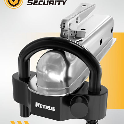 RETRUE Universal Coupler Lock Trailer Locks Ball Hitch Trailer Hitch Lock Adjustable Security Heavy-Duty Steel Fits 1-7/8 Inch, 2 Inch, 2-5/16 Inch Couplers Black