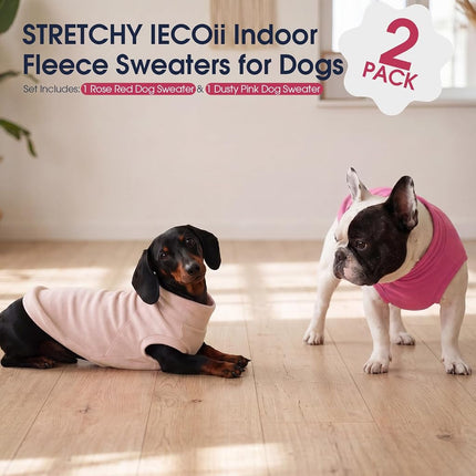 IECOii 2 Pack 4XL Dog Fleece Vest Sweater, Warm Stretchy Doberman Fleece Jacket with Leash Hole for Large Dogs - Winter & Fall Soft Pullover(Size XXXXL, Rose Red & Dusty Pink)