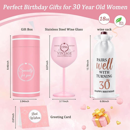 Lifecapido 30th Birthday Gift for Her, Vintage 1996 Birthday Wine Glass