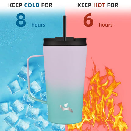 Konokyo Insulated Tumbler with Handle and Straw, 18 OZ Travel Coffee Mug Stainless Steel Cup Metal Water Bottle,Oasis