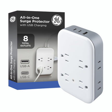 GE All-in-One Surge Protector Wall Tap, 8 Outlets 
