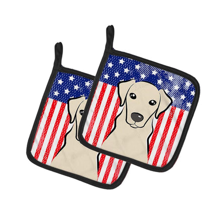 Caroline's Treasures American Flag and Yellow Labrador Pair of Pot Holders BB2152PTHD, Fabric, Multicolor
