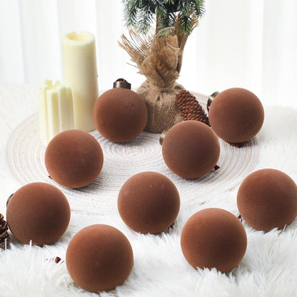 Liliful 15 Pcs Velvet Christmas Balls Bulk Flocked Christmas Tree Ball Ornaments Plastic Balls Xmas Decorative Hanging Ornaments Christmas Tree Decoration (Brown,3.15 Inch)
