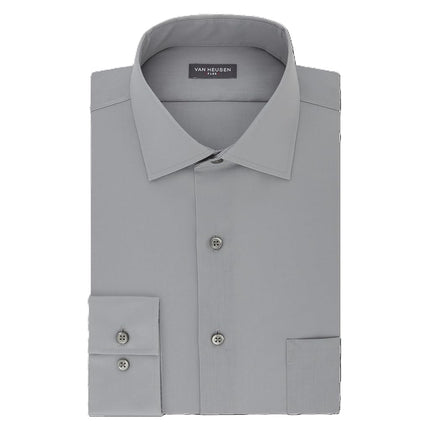 Van Heusen Men's Dress Shirt Regular Fit Flex Collar Stretch Solid, Grey Mist, 18" Neck 32"-33" Sleeve