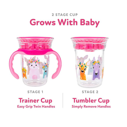 Nuby 360 Edge 2 Stage Drinking Rim Cup with Removable Handles & hygienic Cover: 8 Oz/ 240 Ml, 12M+, Flower Crowns, Pink