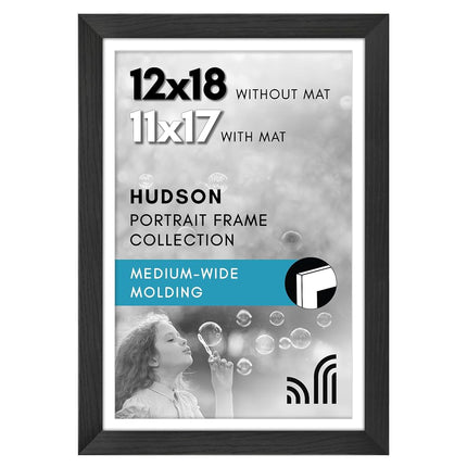 Cadre d'affiche Americanflat 12x18 avec verre incassable - Utiliser comme cadre 11x17 avec passe-partout ou afficher une photo 12x18 sans passe-partout - Collection Hudson - Grands cadres pour affichage mural - Noir