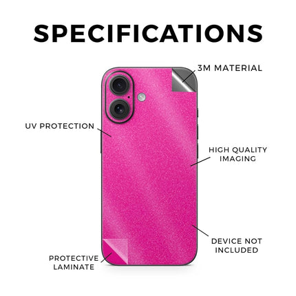 Piel de teléfono con purpurina brillante compatible con Apple iPhone 16 - Rosa fuerte sólido - Adhesivo protector de vinilo 3M de primera calidad - Fácil de aplicar | Fabricado en EE. UU. por MightySkins
