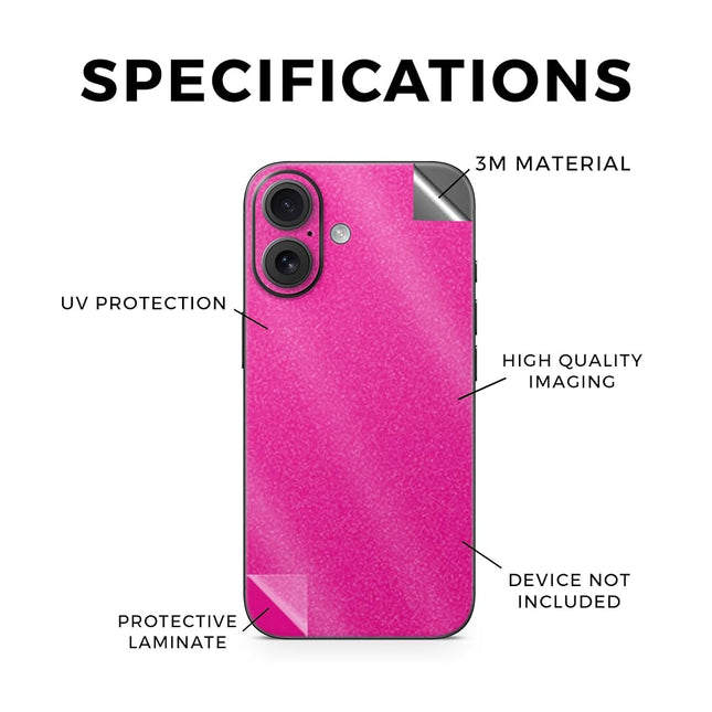 Glossy Glitter Phone Skin Compatible with Apple iPhone 16 - Solid Hot Pink - Premium 3M Vinyl Protective Wrap Decal Cover - Easy to Apply | Crafted in The USA by MightySkins
