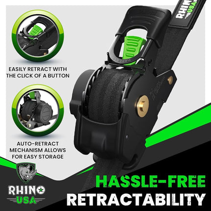 Bridas de trinquete retráctiles (paquete de 4) 540 kg de resistencia máxima garantizada, incluye (4) bridas retráctiles automáticas Ultimate de 2,5 cm x 3 m con mangos acolchados, negras