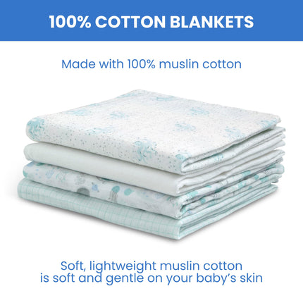 Delta Children 100% Cotton Muslin Baby Receiving Blankets for Girls and Boys � 47x47 Inches (Pack of 4), Sea Life
