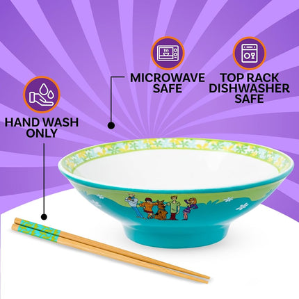 Silver Buffalo Scooby-Doo Ceramic Ramen Bowl with Chopsticks Featuring Fred, Velma, Daphne, Shaggy, and Scooby-Doo, 30 Ounces
