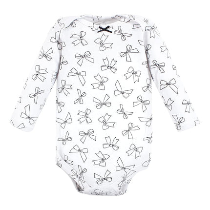 Hudson Baby baby-girls Cotton Long-sleeve Bodysuits, Winter Bows, 0-3 Months