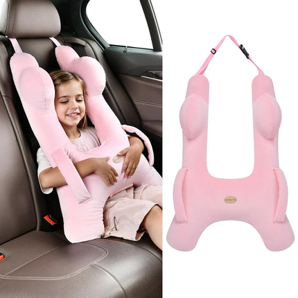 Almohada de viaje para niños FLORICH, almohada de viaje para coche para dormir para niños, almohada lavable en forma de H para adultos y niños para apoyar la cabeza y el cuerpo para viajes por carretera (rosa)