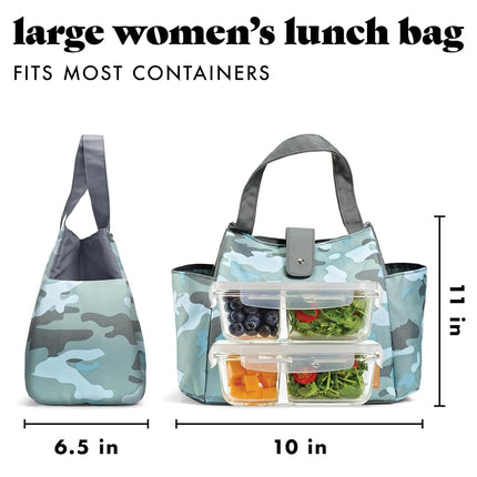 Fit & Fresh Westport Insulated Lunch Bag, Cooler Bag, Lunch Bag for Women with 2 Food Containers & Matching Tumbler Reusable Lunch Box, Perfect for Work, School, Beach & More, Sage Camo