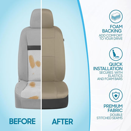 BDK PolyPro Seat Covers Full Set in Solid Beige – Front and Rear Split Bench Seat, Easy to Install for Auto Trucks Van SUV Car