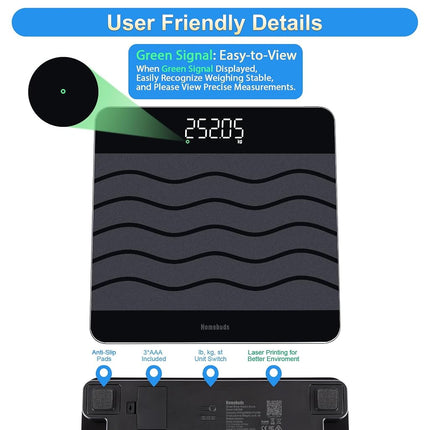 Homebuds 300kg Digital Bathroom Scales, Precision 0.05kg by Our Professional Scale Factory Since 2001, Smart Weight Scale for Body Weight BMI Via APP, 8mm Tempered Glass 315 * 315mm, LED, Black