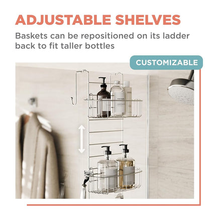Zenna Home, Stainless Steel Rust-Resistant Over-The-Shower Door Caddy, 2-Shelf