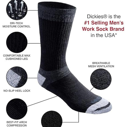 Dickies Men's Big & Tall Dri-tech Moisture Control Crew Socks Multipack, Black (12 Pairs), Shoe Size: 15-17