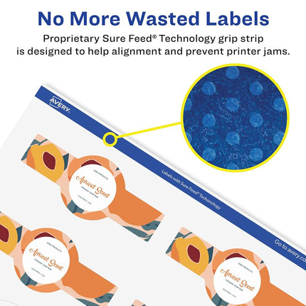 Avery Glossy White Cigar Labels with Sure Feed, 1.5" x 3.5", 250 Glossy White Labels, Print-to-The-Edge, Permanent Label Adhesive, Laser/Inkjet Printable Labels
