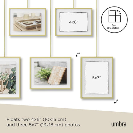 Umbra Exhibit Picture Frame Set, Adjustable Wall Mount, Set of 5, Brass