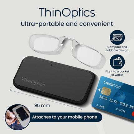 ThinOptics Folding Reading Glasses 1.50, Clear, Case, for Men and Women