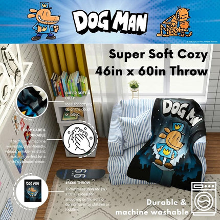 Manta de felpa suave y acogedora Franco Dog Man Supa Book para niños, 46 x 60 pulgadas (producto con licencia oficial)