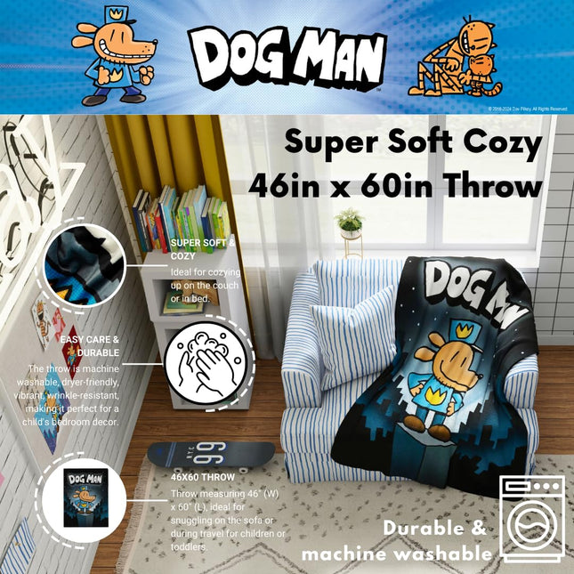 Franco Dog Man Supa Book Kids Bedding Super Soft Cozy Plush Throw, 46 in x 60 in, (Officially Licensed Product)