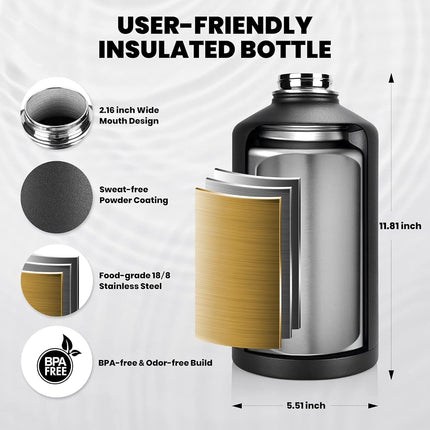 RAYMYLO Gallon Water Bottle Insulated, Triple Wall Vacuum Stainless Steel
