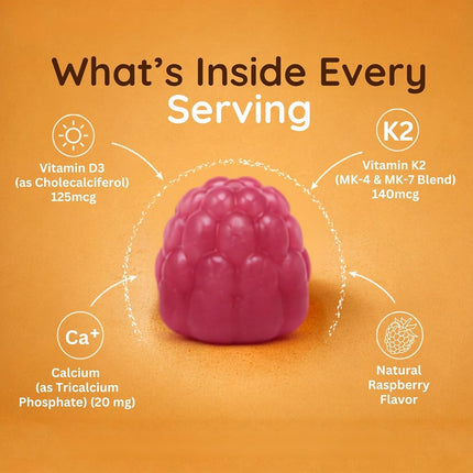 Vitamatic Vitamin D3 K2 Gummies - 60 Count - Supports Healthy Bone, Heart & Calcium Absorption, & Immune Health - Plant Based, Non-GMO, Gluten Free