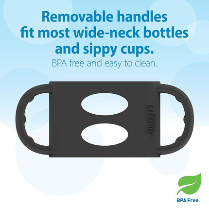 Dr. Brown's Milestones Wide-Neck Sippy Spout Bottle with 100% Silicone Handles, Easy-Grip Handles with Soft Sippy Spout, 9oz/270mL, Black & Ecru, 2-Pack, 6m+