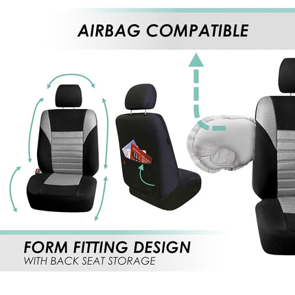 FH GROUP Full Set 3D Air Mesh Car Seat Covers - Universal Fit, Low Back Seat Cover, Airbag Compatible, Split Bench Rear Seat, Washable Seat Cover for SUV, Sedan, Gray
