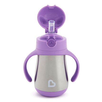 Munchkin® Cool Cat™ Stainless Steel Toddler Straw Cup, 8 Ounce, Purple