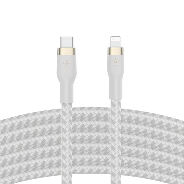 Belkin BoostCharge Pro Flex Braided USB Type C to Lightning Cable (2M/6.6ft), MFi Certified 20W Fast Charging PD Power Delivery for iPhone 14/14 Plus, 13, 12, Pro, Max, Mini, SE, iPad and More - White