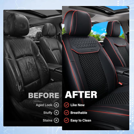 Fundas de asiento delantero Coverado, fundas de asiento impermeables para coche, protectores de asiento de coche convertibles 2 en 1 ajuste universal para la mayoría de coches, SUV y camiones (negro y rojo)