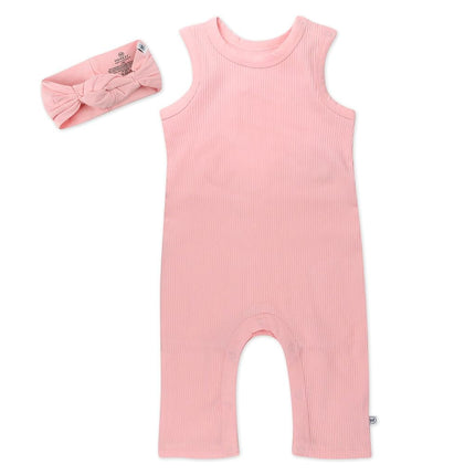 HonestBaby Baby 2-Piece Organic Cotton Rib Romper W/Headband, Strawberry Cream, Newborn