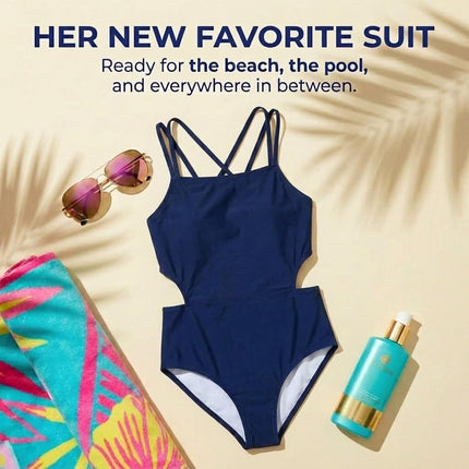 Kanu Surf Girls' Beach Sport Cut-Out 1-Piece Swimsuit One, Solid Navy, 16