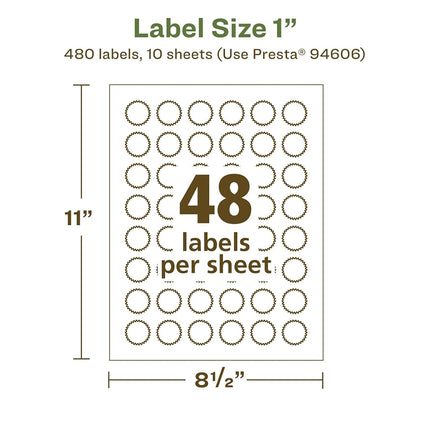 Avery EcoFriendly Matte White Recycled Starburst Labels, 1", Print-to-The-Edge, Matte White Labels, Permanent Adhesive, Laser/Inkjet Printable, 480 Total