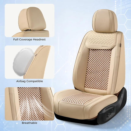 Housses de siège en cuir Coverado pour voiture, housses de siège de voiture imperméables complètes, housse de siège de voiture convertible 2 en 1, accessoires de voiture universels pour la plupart des voitures, SUV et camions beiges