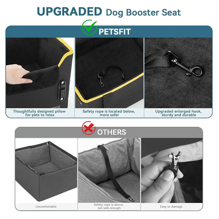 Dog Car Seats for Small Dogs, Puppy Stable Pet Car Seat for Car with Clip-On Leash, Fleece Liner Perfect for Small Pets Up to 25lbs (Black and Yellow)