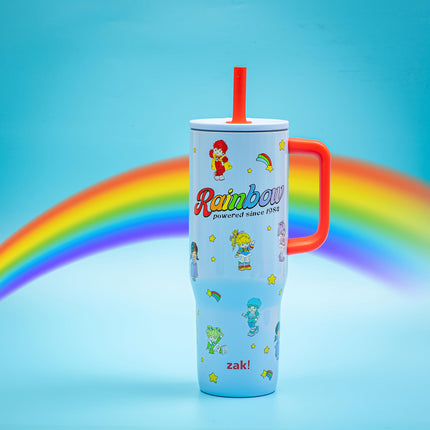 Vaso de viaje Sutton Rainbow Brite de Zak Designs para llevar, 887 ml, acero inoxidable con aislamiento al vacío, popote de silicona y asa de transporte para bebidas frías (Rainbow Brite, Color Kids)