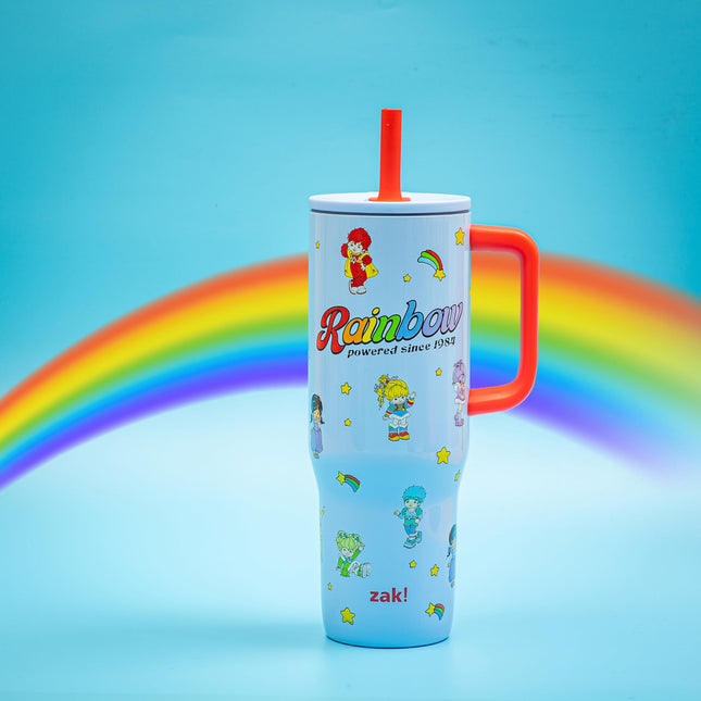 Vaso de viaje Sutton Rainbow Brite de Zak Designs para llevar, 887 ml, acero inoxidable con aislamiento al vacío, popote de silicona y asa de transporte para bebidas frías (Rainbow Brite, Color Kids)