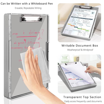 Clipboard with Storage,Heavy Duty Clip Boards 8.5x11 with 2 Storage Case,Clear Visible Top Panel Storage Clipboards,Side Opening Clip Boards,Nursing Clipboard Folder Case for Office Supplies-Gray