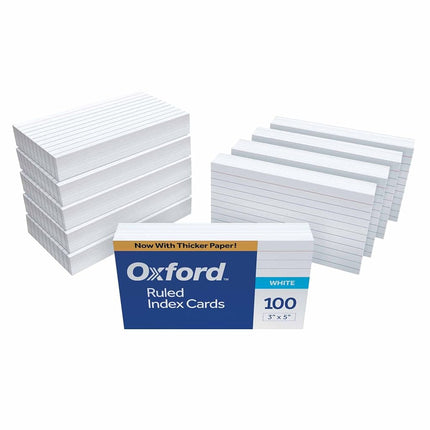 Oxford Ruled Index Cards, 3" x 5", White, 10 Packs