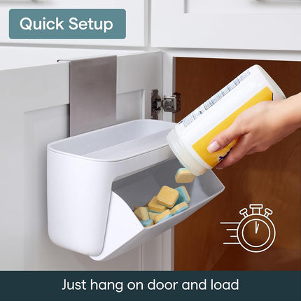 YouCopia DoorStash Dishwasher Pod Holder Lid, Hanging Storage Container for Detergent, Speckled White