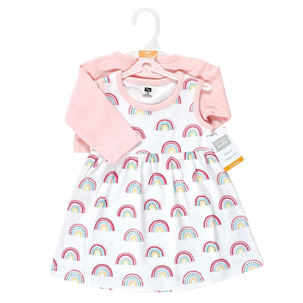 Hudson Baby Baby Girls' Cotton Dress and Cardigan Set, Modern Rainbow, 5T